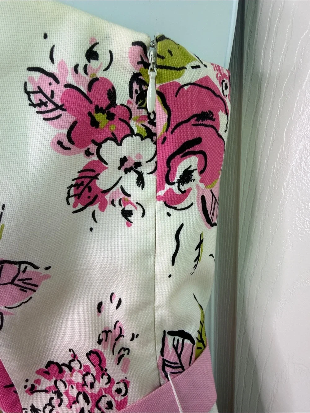 VINTAGE LOFT Cream Pink Green Floral Strapless Fit & Flare Dress Silk Cotton 4